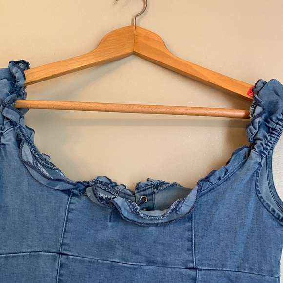 Urban Outfitters Nayda Denim jean Mini Dress Lace Up Sweetheart Neckline - Picture 7 of 11